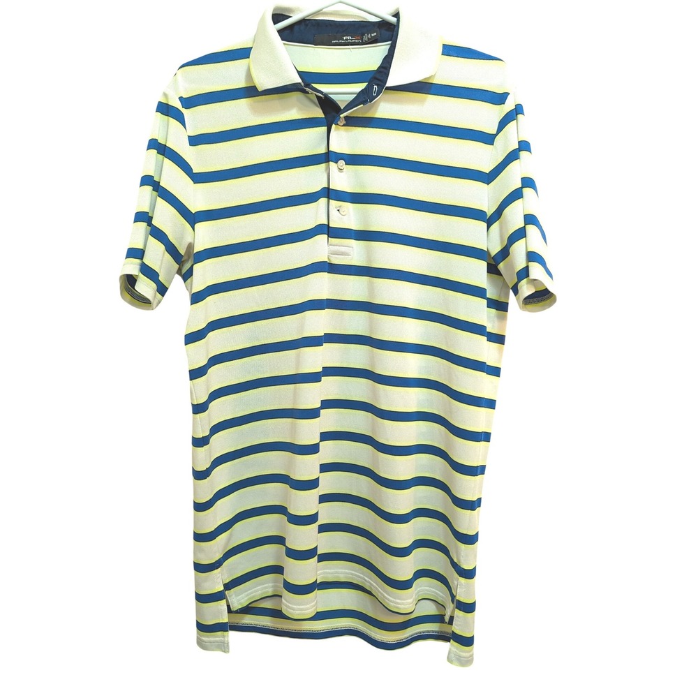 RLX Polo Ralph Lauren Men's M Golf Polo Shirt Blue Yellow Stripe Short Sleeve‎